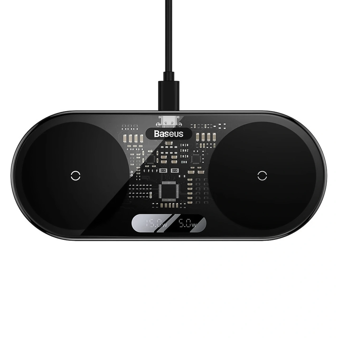 شارژر وایرلس دوگانه بیسوس مدل BS-W528 با صفحه نمایش دیجیتال و توان 20 وات