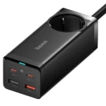 شارژر رومیزی بیسوس مدل CCGAN65-1ACE با توان خروجی 65 وات، شارژ سریع 4 دستگاه همزمان و پریز برق