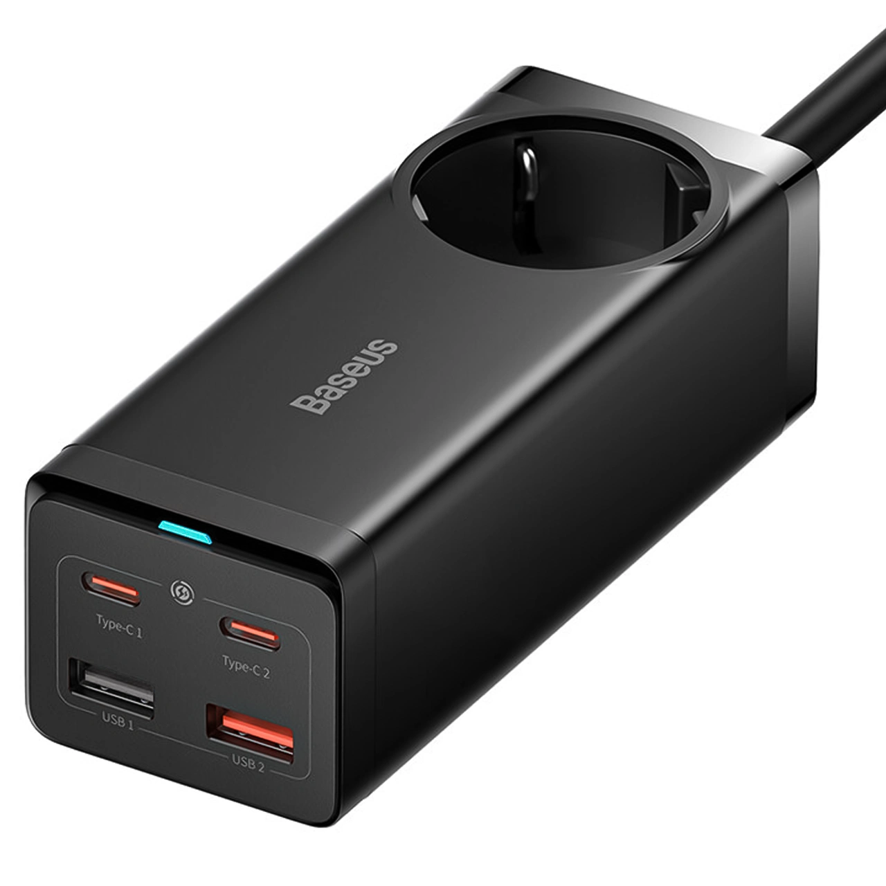 HAP-3464 شارژر رومیزی بیسوس مدل CCGAN65-1ACE با توان خروجی 65 وات، شارژ سریع 4 دستگاه همزمان و پریز برق