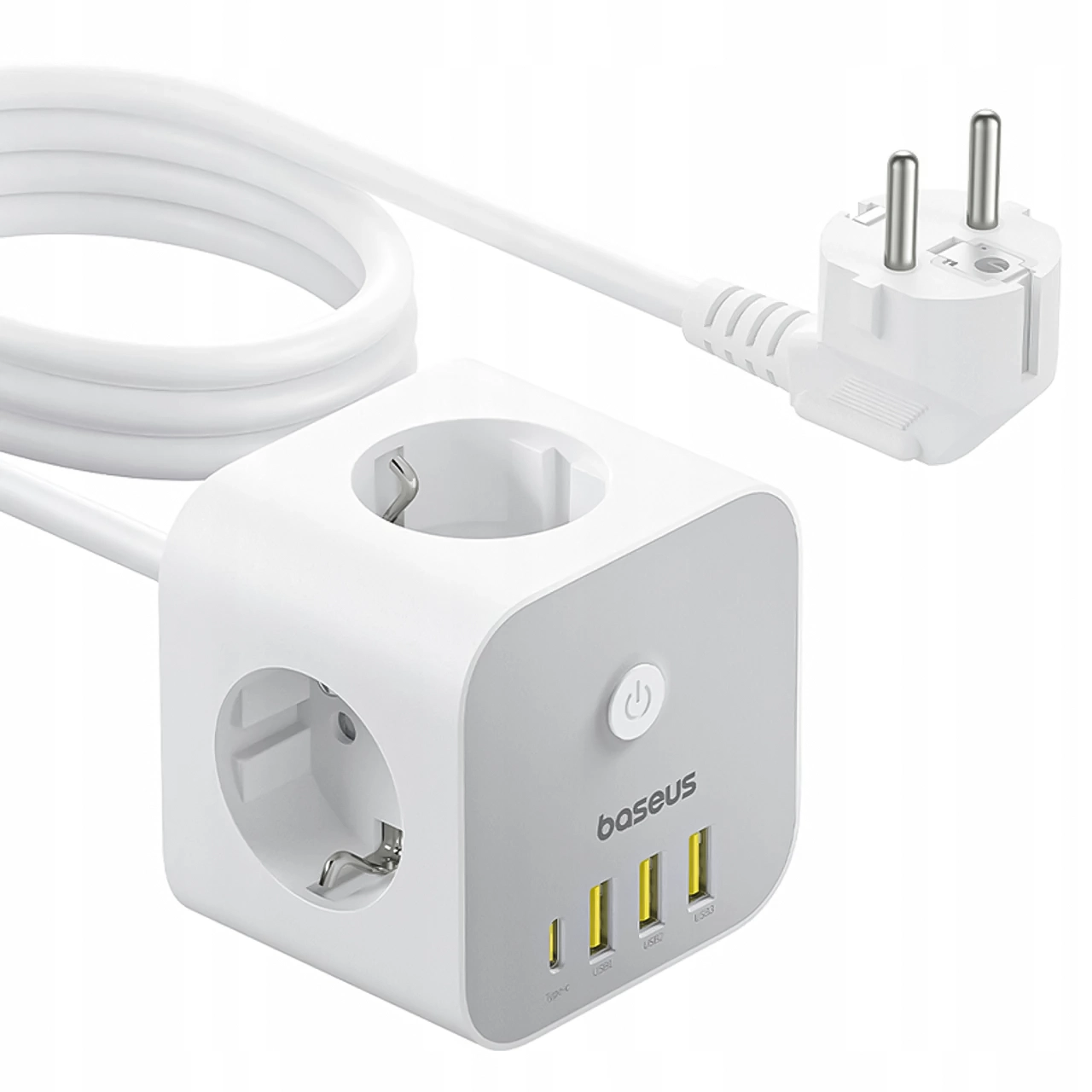 HAP-3465 شارژر رومیزی بیسوس مدل S321A با توان خروجی 20 وات، شارژ سریع 4 دستگاه همزمان و 3 عدد پریز برق